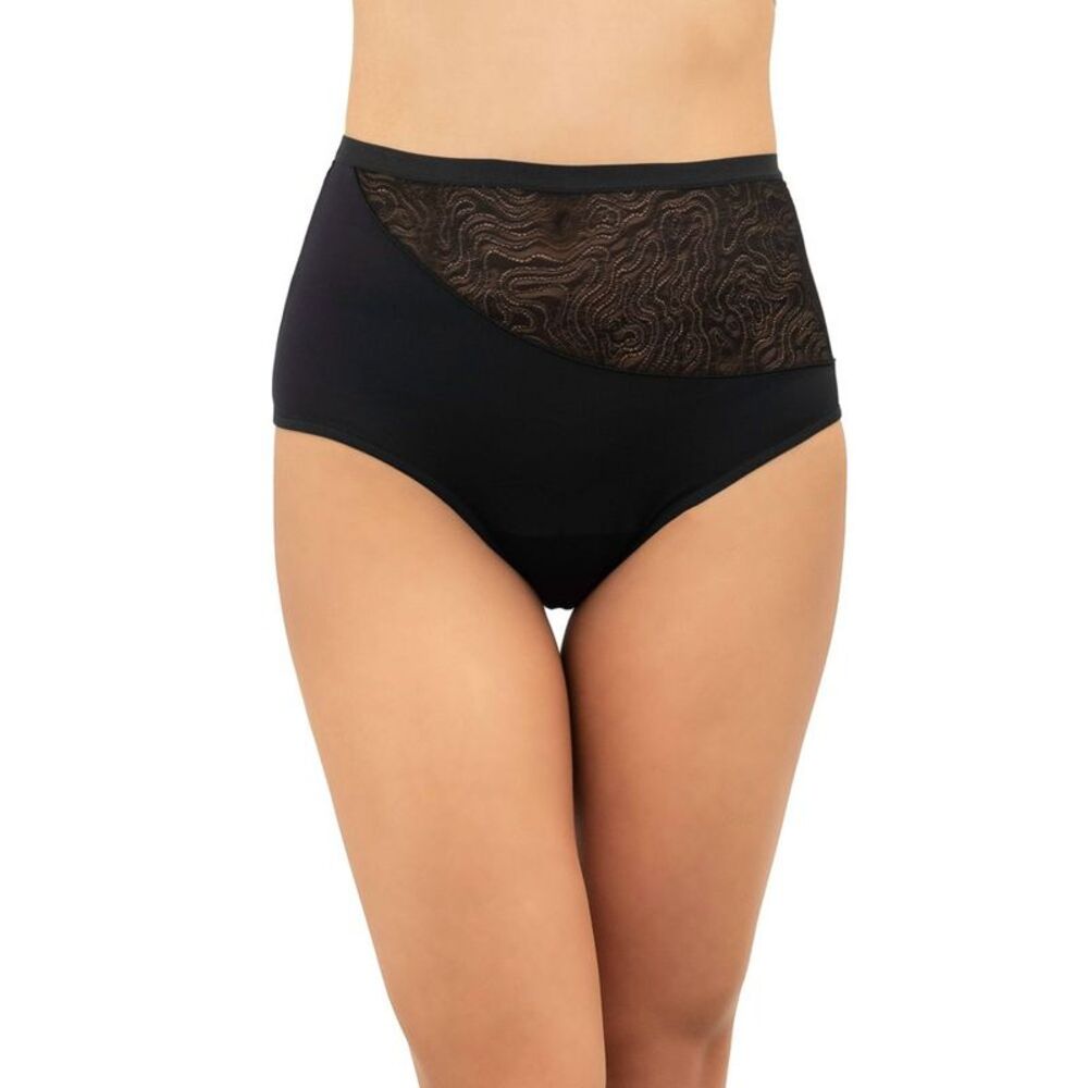 Period Underwear Regular Absorbency Lace High Waist - Volcanic Black M